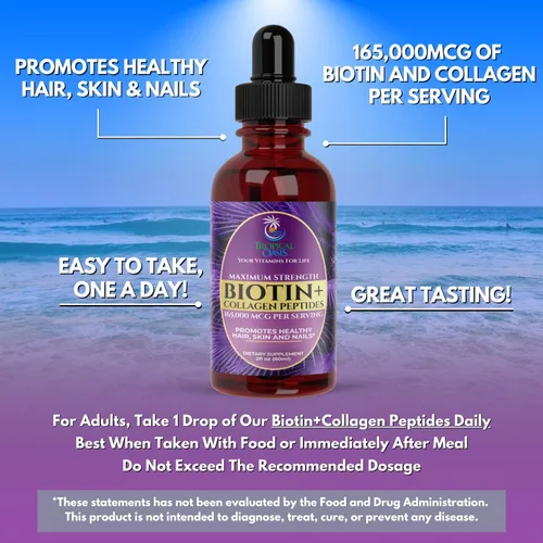 Miniatura 3 de Gotas de biotina líquida y colágeno de máxima potencia, 165,000 mcg, vitaminas para el crecimiento del cabello para mujeres y hombres, apoya un
