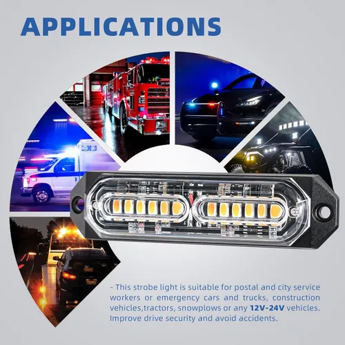 Miniatura 6 de 8 Piezas Luces Estroboscópicas de Emergencia de Montaje en Superficie Ámbar Blanco para Camiones, Barra de Luz Intermitente de Advertencia