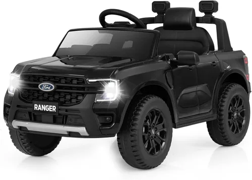 HONEY JOY Vehículo eléctrico Ford Ranger con licencia de 12 V para niños, suspensión de resorte, música y 3 velocidades, bocina, luces LED, juguete