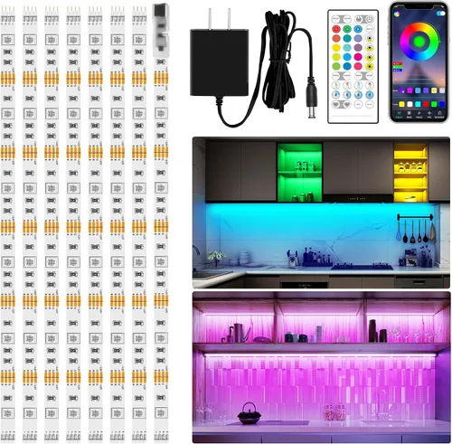 Miniatura 9 de maylit Kit de 6 piezas de iluminación RGB para debajo del gabinete, tira de luces LED con aplicación y control remoto, sincronización de música