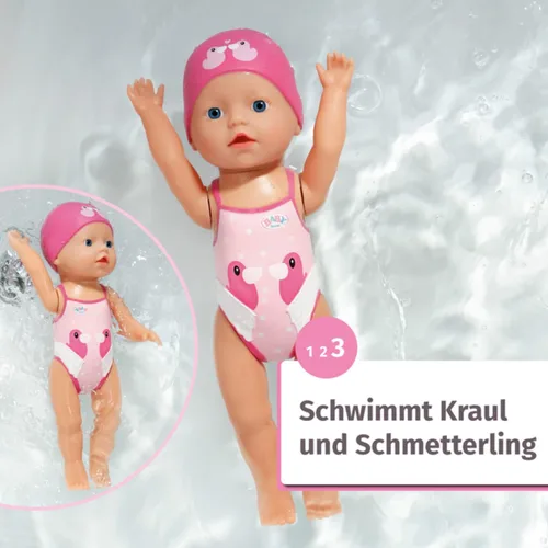Miniatura 5 de Baby Born 835302 My First Swim Girl 11.8 in Badepuppe, bewegliche Weapon Beine, schwimmt durchs Wasser, Wasserdicht und Ohne Batterien verwendbar