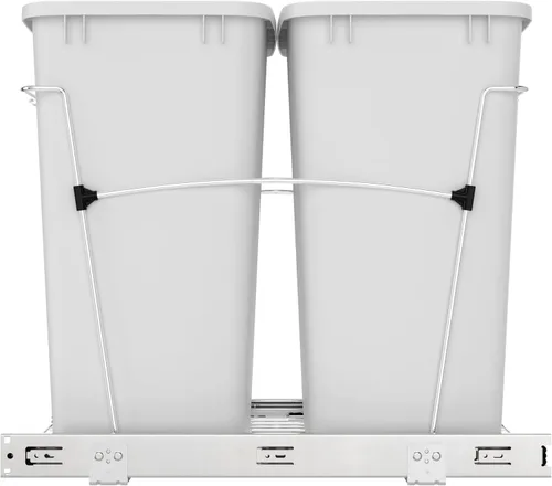 Miniatura 7 de Rev-A-Shelf Bote de basura doble extraíble de 35 cuartos de galón para gabinetes de cocina base, sistema de cubo de basura con toboganes de Blanco