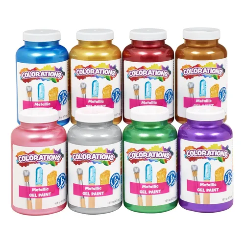 Colorations Pinturas de Témpera en Gel Metálicas, 16 oz, 8 Colores, Pintura No Tóxica, Pintura para Manualidades, Pintura para Niños, Pintura para