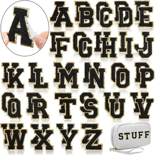 WILLBOND 52 parches de letras de felpilla de la A a la Z, parches autoadhesivos del alfabeto para ropa, bolsos, sombreros, manualidades con nombre y