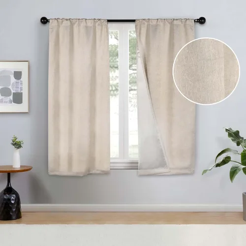 Miniatura 2 de BLUENILEMILLS Paneles de cortinas opacas para oscurecer la habitación con bolsillo para barra, cortinas perfectas para ventanas de cocina, Beige