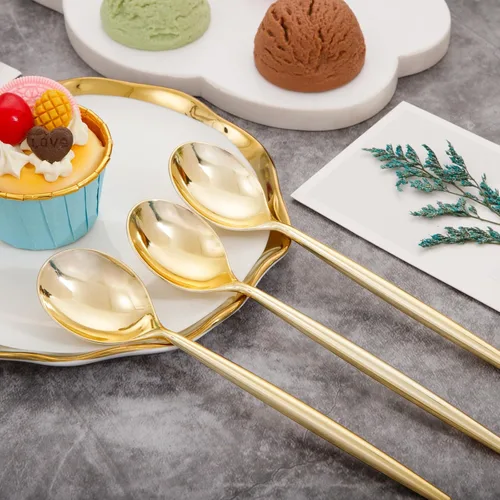 Miniatura 7 de U-QE 180 cucharas de plástico doradas, cucharas desechables de plástico resistente, cucharas de plástico pesadas, cubiertos de plástico dorado