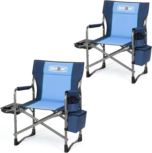 Miniatura 13 de Overmont Silla de campamento ligera de gran tamaño, portátil, cómoda, resistente, plegable, con mesa auxiliar y bolsa enfriadora para campamento