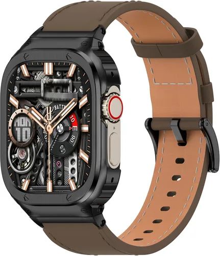 Miniatura 17 de SUPLINK Correa de cuero con funda de acero inoxidable para Apple Watch Ultra 3/2/1 y SE 3/2/1 y Series 11 10 9 8 7 6 5 4 3 2 1 1.929 in 1.811 in