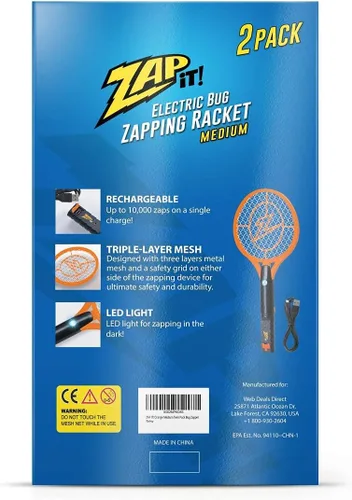 Miniatura 8 de Paquete de 2 raquetas eléctricas matamoscas y exterminador de mosquitos de ZAP IT! - Raqueta eléctrica exterminadora de insectos de alta potencia