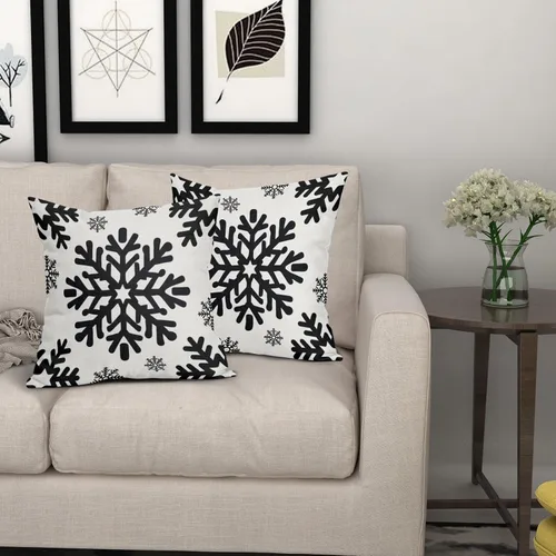 Miniatura 7 de Fundas de almohada decorativas de Navidad negras 40x40 cm con copos de nieve blancos de Navidad, juego de 2, temática rústica de invierno