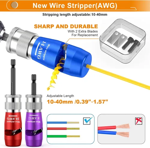 Miniatura 4 de Luckyway - Pelacables de alambre para taladro con herramienta profesional de pelado y torsión de alambre para electricistas, herramienta de torsión