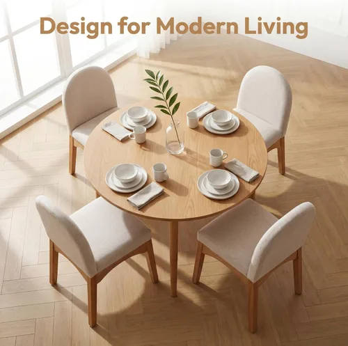 Miniatura 3 de HNY Juego de 2 sillas de comedor modernas de mediados de siglo, sillas de comedor tapizadas de tela de lino, sillas de cocina sin brazos con patas