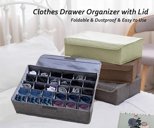Miniatura 5 de AARAINBOW Organizador de almacenamiento para ropa interior, calcetines, corbatas, con tapas, organizador plegable de cajones de armario, 30 celdas