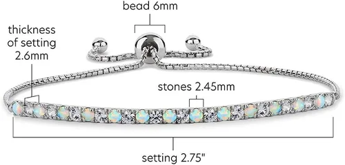 Miniatura 5 de Pulsera Bolo ajustable de zafiro blanco creado en laboratorio, plata de ley, fácil de poner y quitar (tamaño de muñeca de 6, 7 y 8 pulgadas)