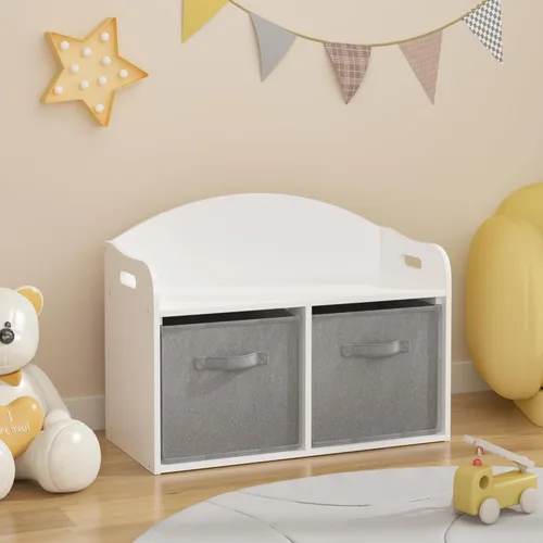 Timy Organizador de almacenamiento de juguetes de madera para niños, con cajones de tela plegables, gabinete de almacenamiento de juguetes, color