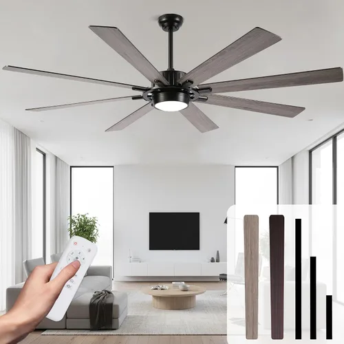 Miniatura 13 de Ventilador de techo de 52 pulgadas con luces y control remoto, moderno ventilador de techo plateado, lámpara LED, silenciosa, reversible, motor