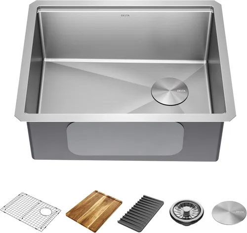 Miniatura 12 de DELTA FAUCET 95B932-32S-SS Lorelai - Lavaplatos Lorelai para estación de trabajo, montaje bajo encimera, de acero inoxidable, tarja individual