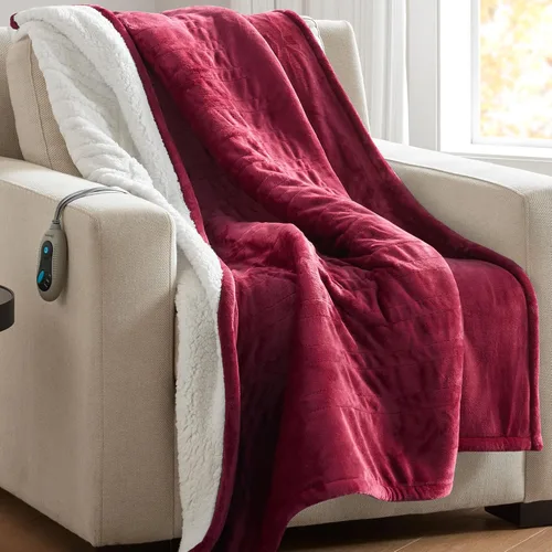 Miniatura 33 de Beautyrest Manta térmica, manta eléctrica, suave, cálida y reversible, manta térmica Sherpa para oficina, sofá, 3 ajustes de calor, apagado