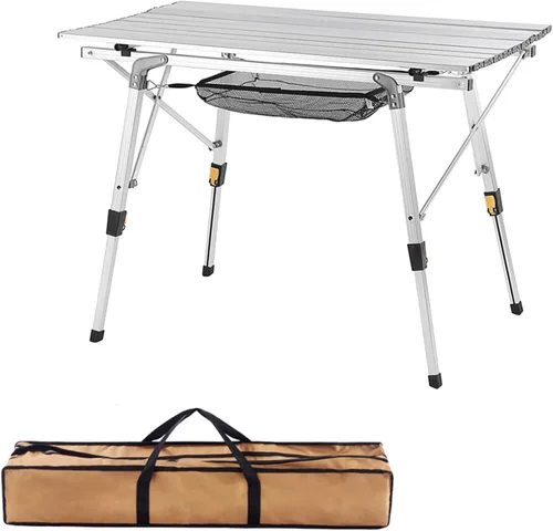 Mesa auxiliar portátil para acampar, mesa de playa plegable de aluminio ultraligera con bolsa de transporte con patas retráctiles para cocinar al