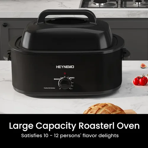 Miniatura 9 de Horno rostizador eléctrico, con tapa visible y autohumectante, grande, con descongelado y mantenimiento de calor, temperatura ajustable, bandeja
