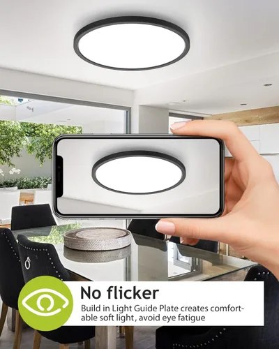 Miniatura 4 de hepside Paquete de 1 lámpara de techo LED de montaje empotrado, color negro, 12 pulgadas, 28 W, regulable 3000K-4500K-6000K, lámpara de techo de 3