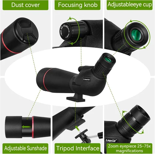 Miniatura 4 de 25–75x80 HD Spotting Scope for Bird Watching & Target Shooting, BAK4 Prism Angled Spotter Scope with Tripod & iPhone Adapter, Waterproof Fogproof