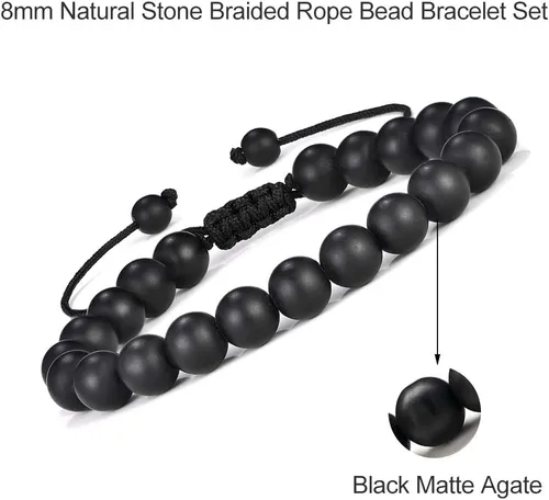 Miniatura 6 de M MOOHAM Pulseras para hombres, regalos de Navidad, 0.315 in, ojo de tigre natural, ágata mate, juego de pulseras de roca de lava para hombres