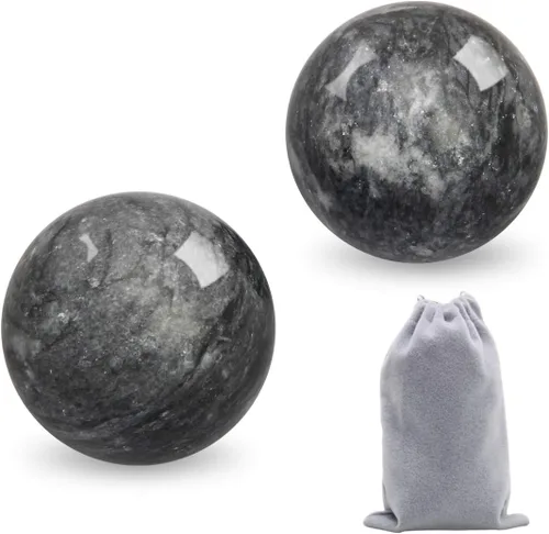 Coolrunner Bolas de Baoding de mármol gris oscuro de 2 pulgadas para aliviar el estrés de la salud de la mano del ejercicio de la mano, bolas de mano
