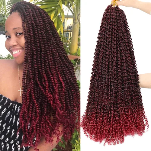 Miniatura 37 de Dorsanee Cabello Passion Twist Ombré de 18 pulgadas, 6 paquetes, Cabello de Ganchillo Water Wave, Cabello Largo Bohemio Rizado para Trenzar