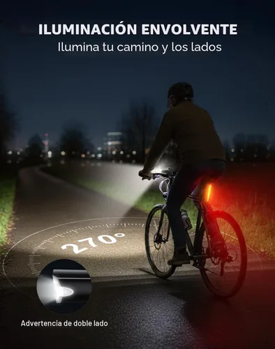 Miniatura 2 de Luces de bicicleta gran angular de 1200 lm para conducción nocturna, 3+5 modos y luces de bicicleta impermeables IP65 delanteras y traseras