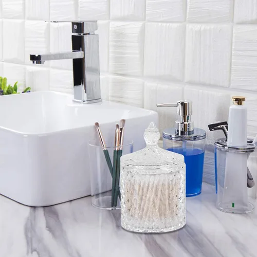 Miniatura 2 de Qtip - Soporte para hisopos de algodón con tapa, contenedor de bolas de algodón, tarro de boticario, organizador de baño, 1 paquete