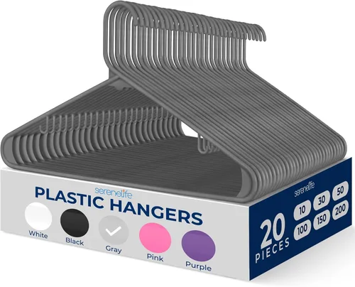 Miniatura 19 de SereneLife - Juego de 10 perchas de plástico con gancho de metal, color negro Non-Slip, Lightweight hangers with a slim profile help keep closets
