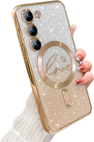 Miniatura 279 de ZONRW - Funda para Samsung Galaxy S22 Ultra magnética, para mujeres y niñas, cubierta trasera suave, lujosa, con corazón de amor, bling, degradado