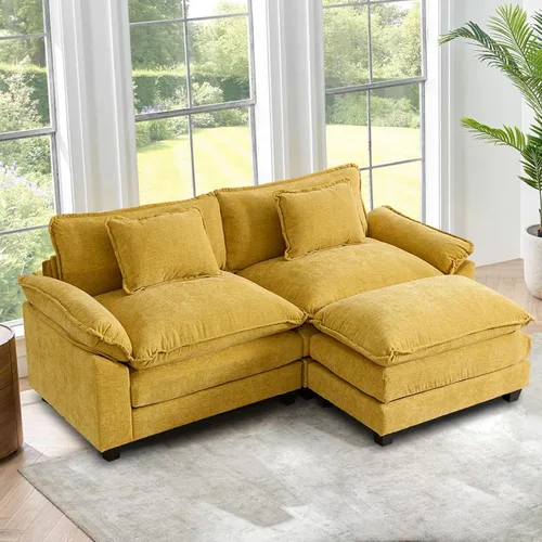 Miniatura 9 de Sofá modular seccional, sofá de nube con otomana, asiento profundo de felpilla en forma de L para sala de estar y apartamento
