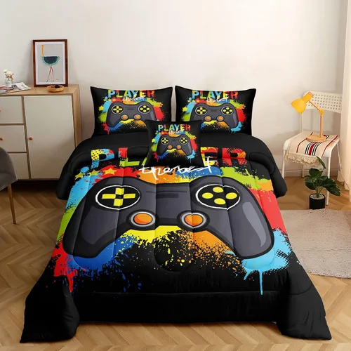 Miniatura 11 de ROWADALO Juego de ropa de cama de 5 piezas para niños, juego de edredón para niños jugadores, tamaño individual, juego de edredón de videojuegos