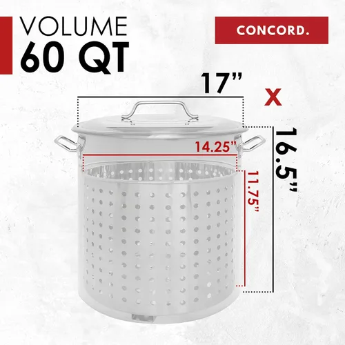 Miniatura 5 de CONCORD Olla de acero inoxidable con cesta de vapor. Utensilios de cocina ideales para hervir y cocinar al vapor (60 cuartos)