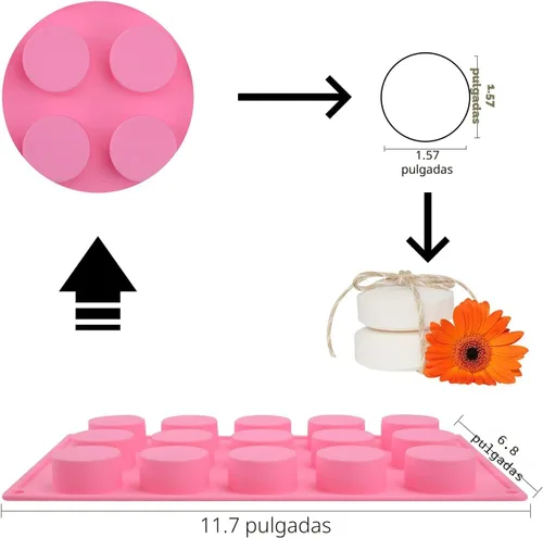 Miniatura 2 de Sakolla Paquete de 2 moldes cilíndricos de silicona para jabón, 15 moldes redondos de silicona para jabón hecho a mano, barras de loción, bombas