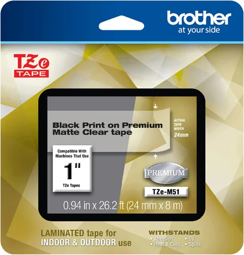 Miniatura 36 de Brother P-touch TZE-S951 - Cinta adhesiva laminada extra resistente de 1 pulgada (24 mm) de ancho, negro sobre plateado mate, laminada