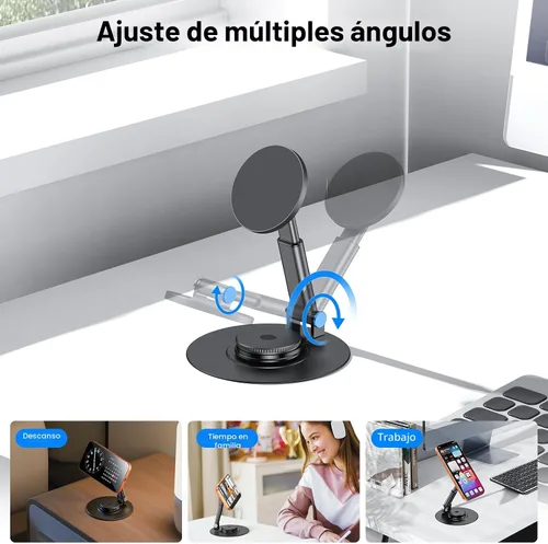 Miniatura 3 de OMOTON MS05 - Soporte magnético giratorio de 360° para MagSafe, [altura ajustable], soporte plegable para teléfono celular para escritorio