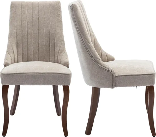 ODUSE-DAILY Juego de 2 sillas de comedor de mediados del siglo en color beige, juego de 2 sillas modernas para cocina y comedor, sillas tapizadas de