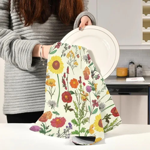 Miniatura 6 de GAIREG Retro Wildflowers Botanical Yellow Dish Towels for Kitchen, 28x18 Inches Absorbent Decorative Hand Towels for Kitchen, Set of 4