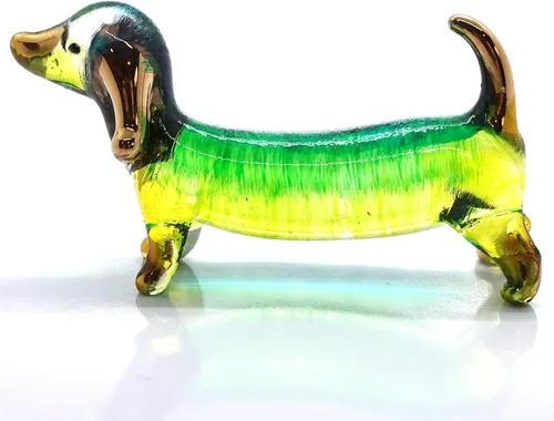 Miniatura 9 de Figuras en miniatura de perro salchicha soplado a mano, arte de animales coleccionables, regalo para decoración del hogar (4 pulgadas, azul negro)