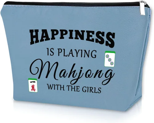 Miniatura 13 de Sazuwu Mahjong - Bolsa de maquillaje negra para regalo con temática de Mahjong, regalo para amantes de Mahjong, bolsa de cosméticos, regalos