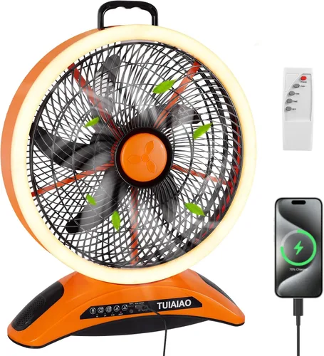 Ventilador de campamento con batería de 45000 mAh con LED, aspas grandes de 12 pulgadas, ventilador portátil recargable de alta velocidad,