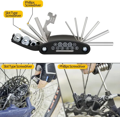 Miniatura 4 de PXZBLG Kit de reparación de bicicletas, kit de herramientas de reparación de neumáticos de bicicleta, incluye multiherramienta 16 en 1, accesorios