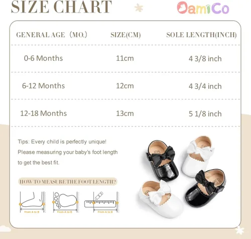 Miniatura 6 de Oamico Zapatos planos Mary Jane para bebés y niñas, suela de goma antideslizante con Bownot para primeros pasos, zapatos de vestir de boda