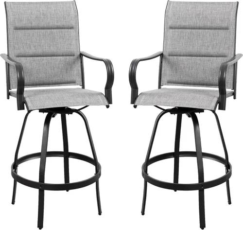 Miniatura 13 de Vongrasig 6 Sillas Giratorias de Bar para Patio Exterior, Taburetes de Bar Altos con Textil Acolchado Tipo Cabestrillo para Todo Clima, Juego