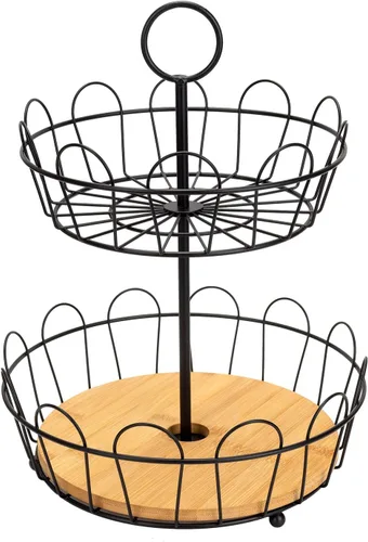 Miniatura 6 de HANZE Soporte de cesta de frutas de granja de 2 niveles, estante de almacenamiento de encimera de frutas y verduras, multifuncional, desmontable