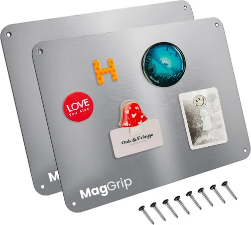 Miniatura 17 de Placa de acero inoxidable de 9 x 6.5 pulgadas para imanes, parte trasera adhesiva 3M, tornillos de montaje, ideal para estantes magnéticos, imanes