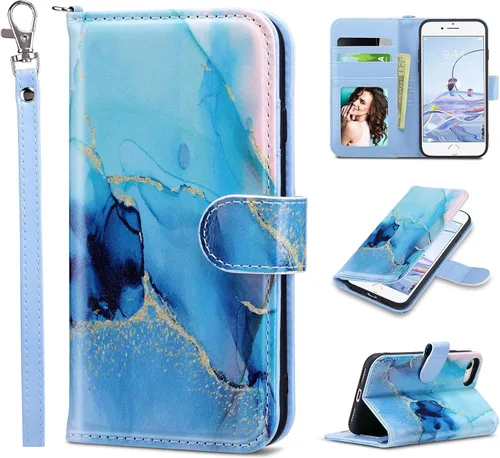 Miniatura 15 de ULAK Funda tipo cartera para iPhone SE 3 (2022)/SE (2020)/8/7 con soporte para tarjetas, funda de piel sintética de alta calidad con ranuras